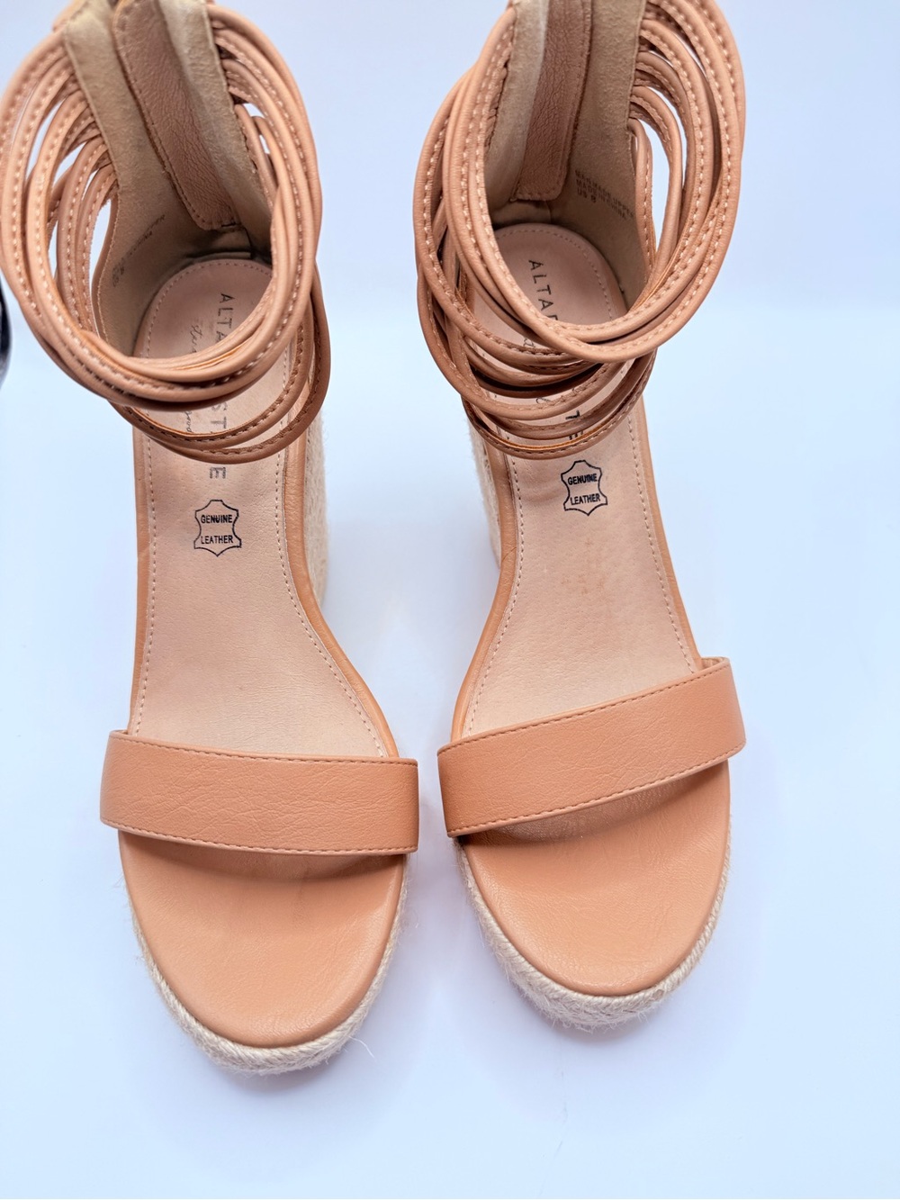 Altar’d State tan leather espadrille wedge sandals, - Picture 10 of 12